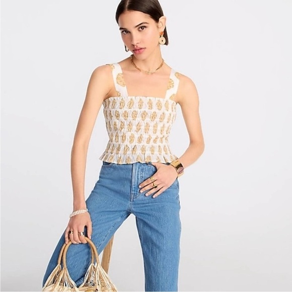 J. Crew Smocked Tube Top Gathered Floral Block Print Size Large - Picture 2 of 11
